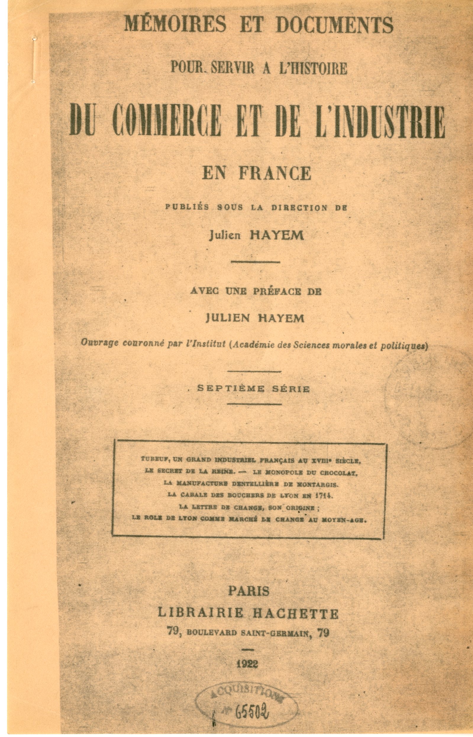 Julien Hayem, La lettre de change, son origine et le rôle de Lyon comme marché de change au Moyen-Age [Η συναλλαγματική, η προέλευση της και ο ρόλος της Λυών ως αγορά συναλλάγματος κατά τον Μεσαίωνα], στο Julien Hayem (επ.), Mémoires et documents pour servir à l'histoire du commerce et de l'industrie en France, Παρίσι, Hachette, 1922, σσ. 269-279.